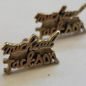 Michael Jackson Name Logo Stud Earrings Vintage Silver Tone Post Back Jewelry
